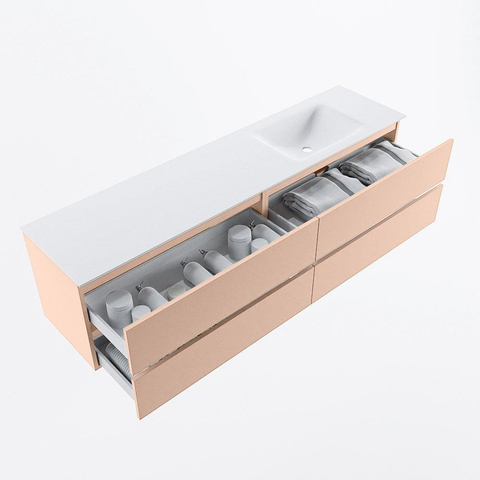 MONDIAZ Vica Ensemble meuble de salle de bains - 190cm - meuble bas rosee - 4 tiroirs - lavabo cloud à droite - sans trous de robinet - version haute 60cm - talc SW1083383
