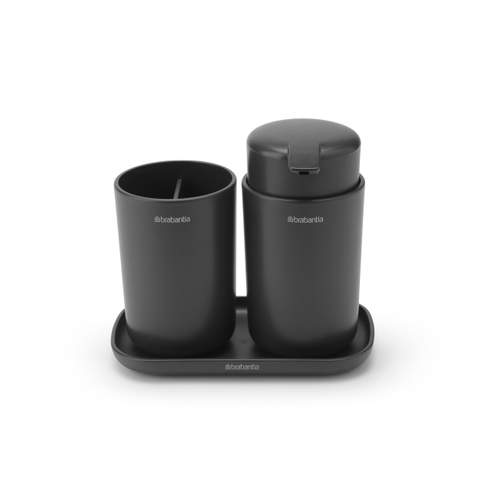 Brabantia ReNew Badkameraccessoires - set van 3 - Zeeppomp - Tandenborstelhouder - Schaal - donker grijs SHOWROOMMODEL SHOW24819