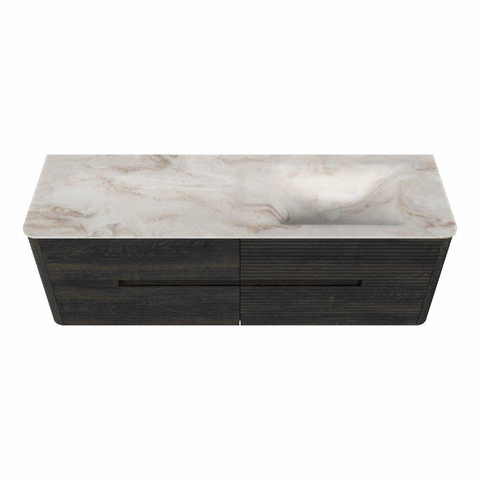 Mondiaz CIRO-DLUX Badkamermeubelset - 150x45x50cm - Solid surface wastafel Frappe - 1 wasbak Rechts - 1 kraangat - 4 lades - Shadow SW1532032
