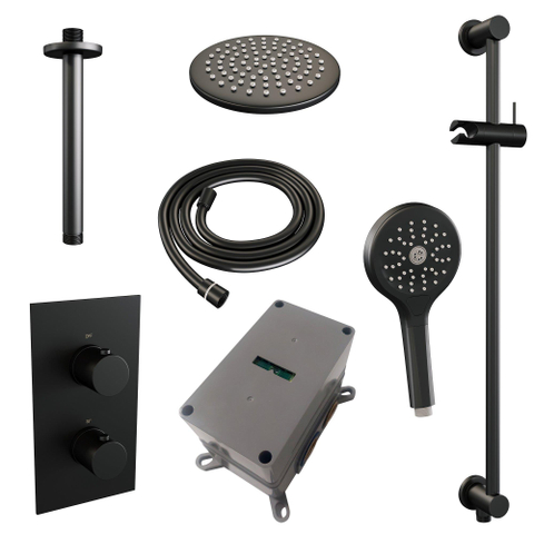 Brauer Black Edition Ensemble de douche pluie encastré - douche principale 20cm - bras plafond 20cm - 2 fonctions - glissière - incluant partie encastrable - douchette ronde 3 positions - noir mat SW538336