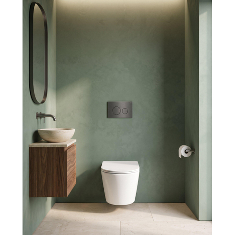 QeramiQ Dely Toiletset - 36.3x51.7cm - Geberit UP720 inbouwreservoir - rimless - diepspoel - zitting - softclose - bedieningsplaat gunmetal - ronde knoppen - glans wit SW1428253