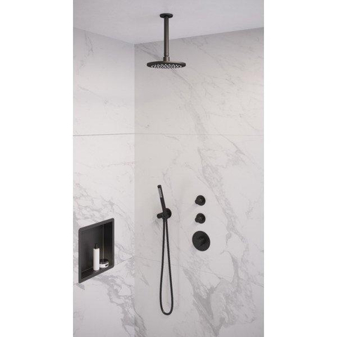 BRAUER Black Edition inbouw regendoucheset – Ø20 cm hoofddouche – 20 cm plafondbuis – staafhanddouche – vaste douchehouder SW486503