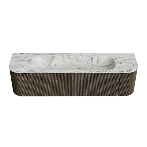 Mondiaz KURVE-DLUX Badkamermeubelset - 170x46x40cm - 1 lade - 2 deuren - wastafel solid surface - midden - 1 kraangat - Shadow SW1414576