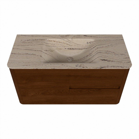 Mondiaz CIRO-DLUX Badkamermeubelset - 100x45x50cm - Solid surface wastafel Arena - 1 wasbak Midden - zonder kraangaten - 2 lades - Ruby SW1531898