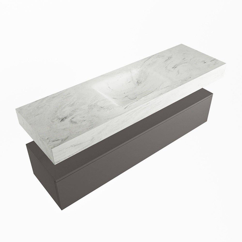 Mondiaz ALAN-DLUX Ensemble de meuble - 150cm - meuble Dark grey mat - 1 tiroir - Lavabo Cloud Opalo suspendu - vasque Centre - 1 trou de robinet SW806517