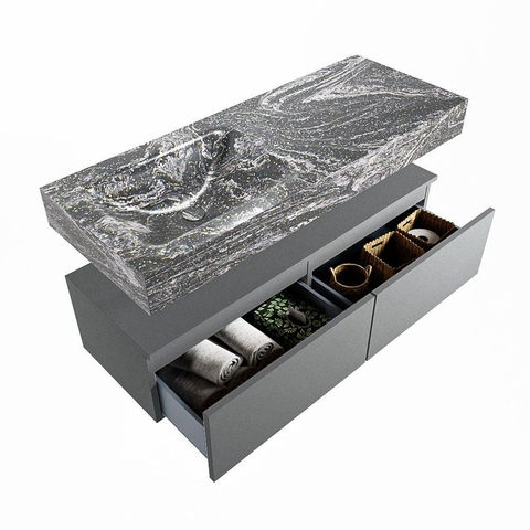Mondiaz ALAN-DLUX Ensemble de meuble - 120cm - meuble Plata mat - 2 tiroirs - Lavabo Cloud Lava suspendu - vasque Gauche - 0 trous de robinet SW808524