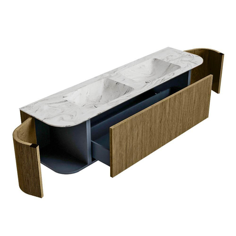 Mondiaz KURVE-DLUX Ensemble de meuble de salle de bains - 170x46x40cm - 1 tiroir - 2 portes - lavabo solid surface - double - 2 trous de robinet - Dusk SW1415510