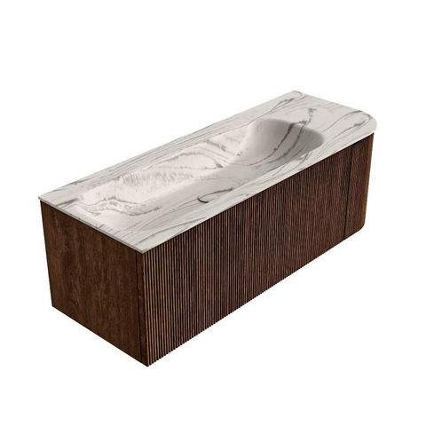 MONDIAZ KURVE-DLUX Meuble de salle de bains 125cm arrondi à droite couleur Walnut avec 1 tiroir et 1 porte. Lavabo BIG MEDIUM gauche 1 trou de robinet Nata. SW1432198