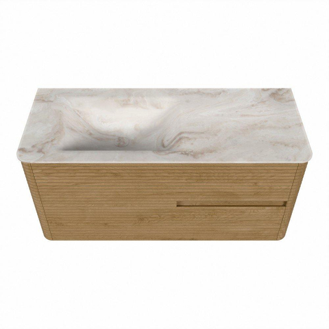 Mondiaz CIRO-DLUX Ensemble de meubles de salle de bains - 110x45x50cm - lavabo solid surface Frappe - 1 bassin à gauche - sans trous de robinet - 2 tiroirs - Chêne SW1530885