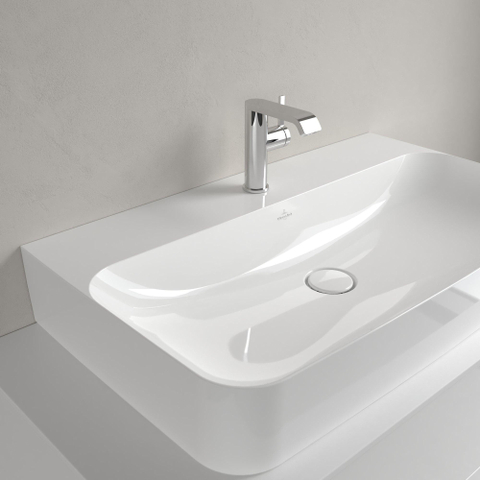 Villeroy & Boch finion wastafel onderzijde - geslepen - 1 kraangat - 80x47cm CeramicPlus - met verdekte overloop - White Alpine (glans wit) SW106488