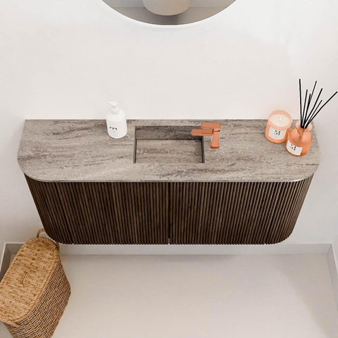 Mondiaz JOYA-DLUX 93.2cm toiletmeubel - ronding links en rechts kleur Walnut - Wastafel FAYE positie Midden 1 kraangat kleur Oza. SW1424605