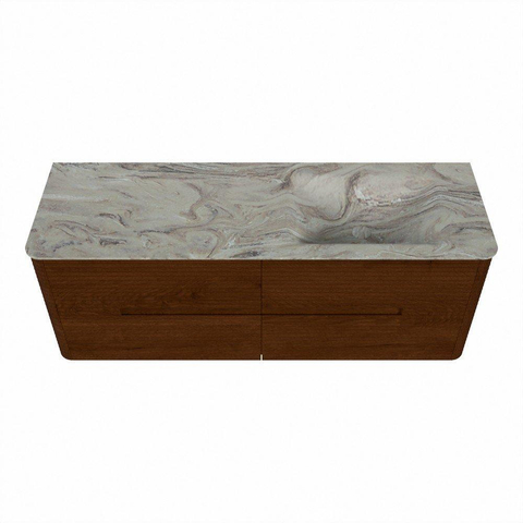 Mondiaz CIRO-DLUX Meuble de salle de bains - 140x45x50cm - vasque solid surface Glace - 1 lavabo à droite - sans trous de robinet - 4 tiroirs - Ruby SW1531573