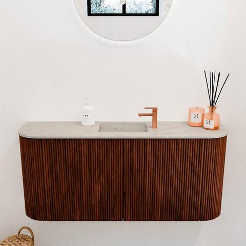 Mondiaz JOYA-DLUX 93.2cm toiletmeubel - ronding links en rechts kleur Ruby - Wastafel FAYE positie Midden 1 kraangat kleur Opalo. SW1423744