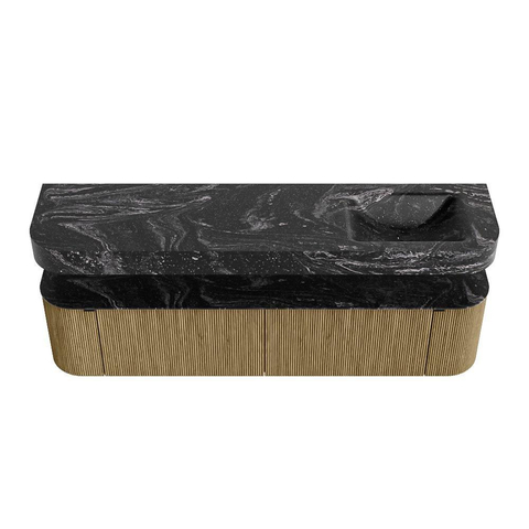 MONDIAZ THOR-DLUX 190cm meuble de salle de bains arrondi gauche + droite couleur Dusk avec 2 tiroirs et 2 portes. Vasque suspendue CLOUD Droite sans trou de robinet couleur Lava. SW1466479