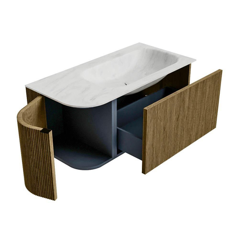 Mondiaz KURVE-DLUX Badkamermeubelset - 95x46x40cm - 1 lade - 1 deur - wastafel solid surface - rechts - zonder kraangat - Dusk SW1415055