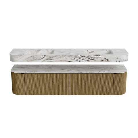 MONDIAZ THOR-DLUX Meuble de salle de bains - 200cm - arrondi gauche + droite - couleur Dusk - 2 tiroirs - 2 portes - Vasque suspendue CLOUD Double sans trou de robinet - couleur Glace SW1466833