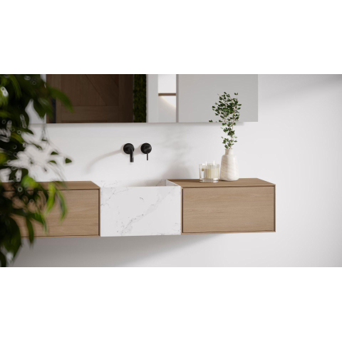 Looox Wood collection Meuble sous lavabo en bois avec 2 tiroirs 160x30x46cm chêne - vieux gris SW546658
