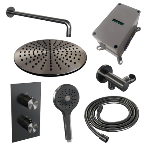 BRAUER Gunmetal Edition inbouw regendoucheset – Ø30 cm hoofddouche – ronde handdouche – vaste douchehouder SW715874