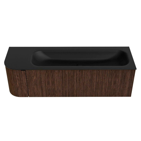 MONDIAZ KURVE meuble de salle de bains 145cm avec module 25 L couleur Walnut avec 1 tiroir et 1 porte. Lavabo BIG LARGE à droite sans trou de robinet Urban. SW1138516