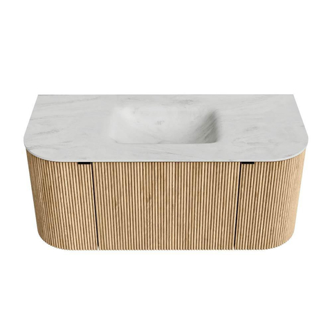 MONDIAZ KURVE-DLUX Meuble de salle de bains 100cm avec module 25 Len R couleur Chêne avec 1 tiroir et 2 portes. Lavabo GRUNNE central 1 trou de robinet couleur Opalo. SW1137530
