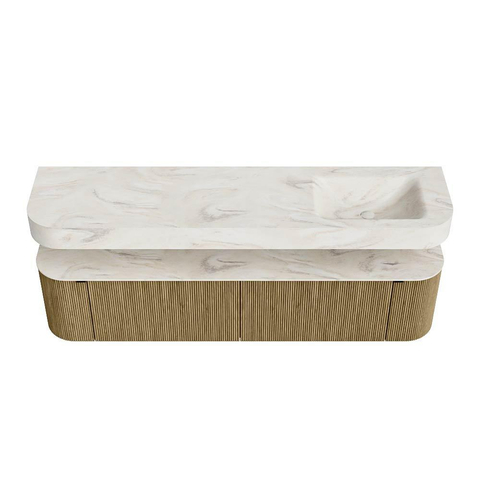 MONDIAZ THOR-DLUX Meuble de salle de bains 190cm arrondi gauche + droite couleur Dusk avec 2 tiroirs et 2 portes. Vasque suspendue CLOUD Droite sans trou de robinet couleur Ostra. SW1466471
