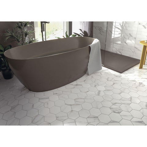 ÉCHANTILLON Terravito Alpuro carreau mural et de sol - 15x17cm - 9mm - Hexagone - Aspect marbre - Blanc mat SW735635