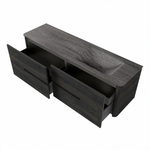 Mondiaz CIRO-DLUX Ensemble de meubles de salle de bains - 160x45x50cm - Plan vasque solid surface Oza - 1 lavabo à droite - 1 trou de robinet - 4 tiroirs - Shadow SW1532675