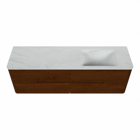 Mondiaz CIRO-DLUX Badkamermeubelset - 160x45x50cm - Solid surface wastafel Opalo - 1 wasbak Rechts - 1 kraangat - 4 lades - Ruby SW1531518