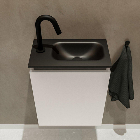MONDIAZ TURE Fonteinset - 40x23x50cm - 1 kraangat - 1 deur - linen mat - Wasbak rechts - Solid Surface Zwart SW475408