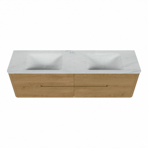 Mondiaz CIRO-DLUX Badkamermeubelset - 170x45x50cm - Solid surface wastafel Opalo - 2 wasbak Dubbel - 2 kraangaten - 4 lades - Oak SW1531045