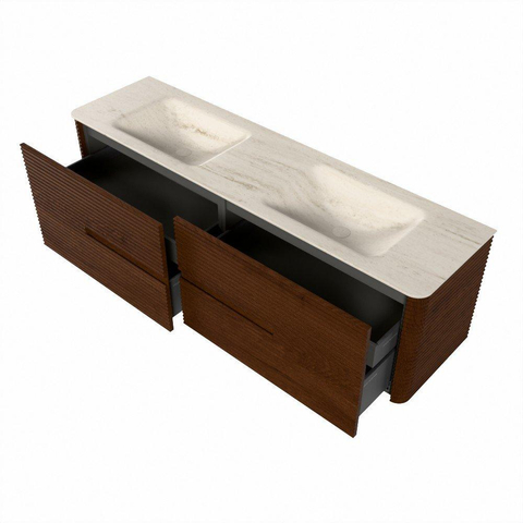 Mondiaz CIRO-DLUX Ensemble de meubles de salle de bains - 170x45x50cm - Plan vasque solid surface Meli - 2 lavabos double - 2 trous de robinet - 4 tiroirs - Ruby SW1531797