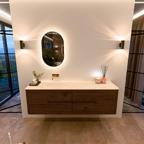 Mondiaz CIRO-DLUX Badkamermeubelset - 170x45x50cm - Solid surface wastafel Meli - 1 wasbak Links - zonder kraangaten - 4 lades - Dusk SW1533177