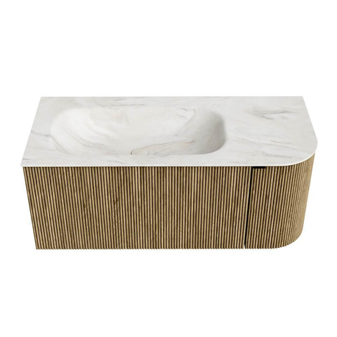Mondiaz KURVE-DLUX Badkamermeubelset - 105x46x40cm - 1 lade - 1 deur - wastafel solid surface - links - 1 kraangat - Dusk SW1415131