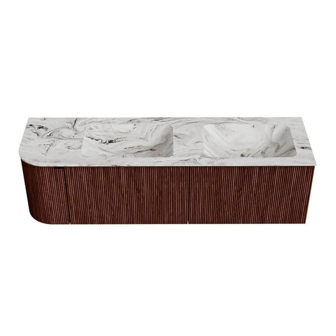 Mondiaz KURVE-DLUX Badkamermeubelset - 155x46x40cm - 2 lade - 1 deur - wastafel solid surface - dubbel / rechts - zonder kraangat - Ruby SW1415979