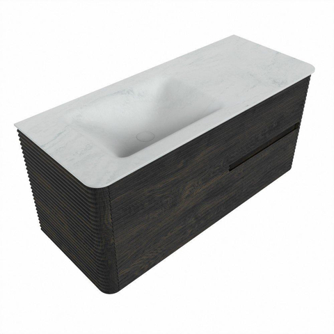 Mondiaz CIRO-DLUX Badkamermeubelset - 110x45x50cm - Solid surface wastafel Opalo - 1 wasbak Links - zonder kraangaten - 2 lades - Shadow SW1532413