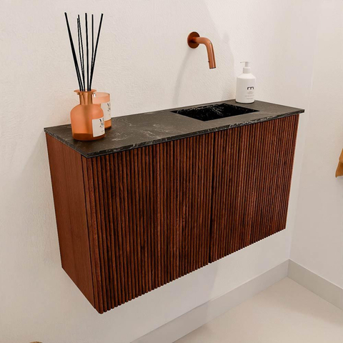 Mondiaz JOYA-DLUX 70cm toiletmeubel - kleur Ruby - Wastafel FAYE positie Rechts Zonder kraangat kleur Lava. SW1423653