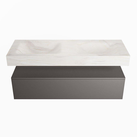 Mondiaz ALAN-DLUX Ensemble de meuble - 130cm - meuble Dark grey mat - 1 tiroir - Lavabo Cloud Ostra suspendu - vasque Gauche et droite - 0 trous de robinet SW807207