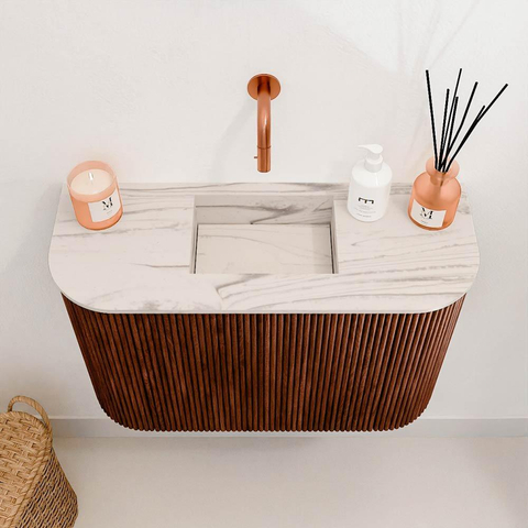 Mondiaz JOYA-DLUX 63.2cm toiletmeubel - ronding links en rechts kleur Ruby - Wastafel FAYE positie Midden Zonder kraangat kleur Nata. SW1425470