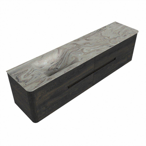 Mondiaz CIRO-DLUX Ensemble de meubles de salle de bains - 190x45x50cm - plan-vasque Solid surface Glace - 1 lavabo à gauche - sans trous de robinet - 4 tiroirs - Shadow SW1532240