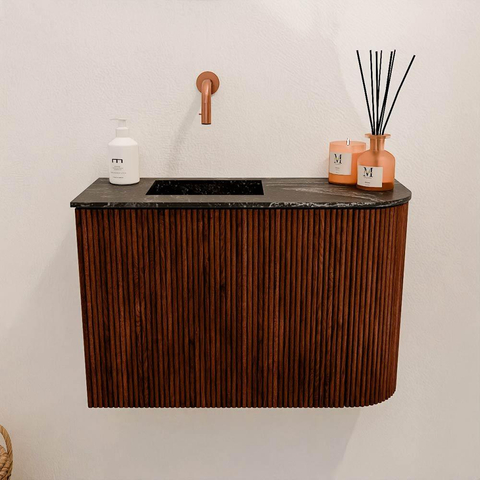 Mondiaz JOYA-DLUX Meuble de toilette 61,6cm - arrondi droite couleur Ruby - Lavabo FAYE position Gauche Sans trou de robinet couleur Lava SW1423639