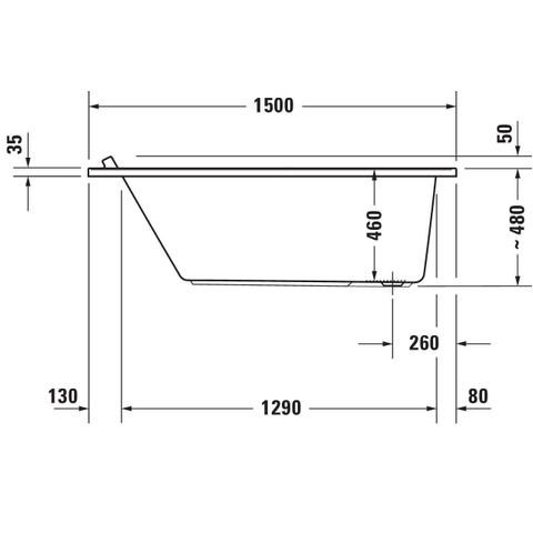 Duravit Starck Kunststof inbouwbad acryl rechthoekig - 150x70x46cm - zonder poten - glans wit 0297568