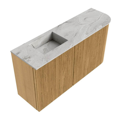 Mondiaz JOYA-DLUX 81.6cm meuble de toilette - arrondi droit couleur Chêne - Vasque FAYE position Gauche 1 trou de robinet couleur Glace SW1421979