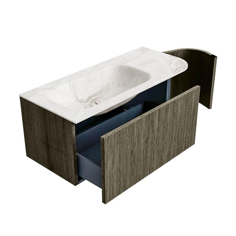 Mondiaz KURVE-DLUX Ensemble meuble de salle de bains - 105x46x40cm - 1 tiroir - 1 porte - lavabo solid surface - gauche - 1 trou de robinet - Shadow SW1414331