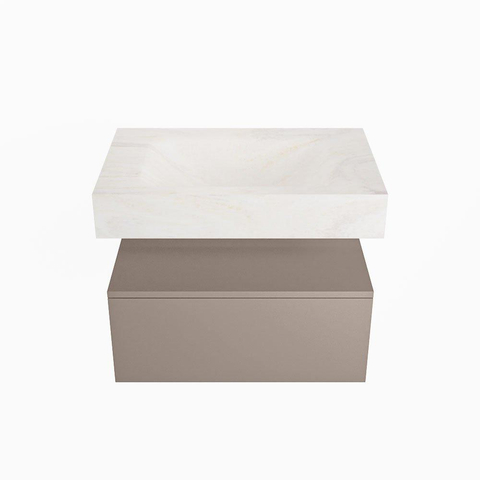 Mondiaz ALAN-DLUX Ensemble de meuble - 70cm - meuble Smoke mat - 1 tiroir - Lavabo Cloud Ostra suspendu - vasque Centre - 0 trous de robinet SW807434