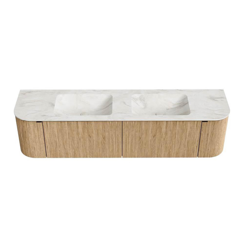 MONDIAZ KURVE-DLUX Meuble de salle de bains 180 cm avec module 25 Len R couleur Oak avec 2 tiroirs et 2 portes. Lavabo LEAF double sans trou de robinet couleur Ostra. SW1137761