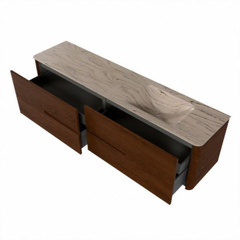 Mondiaz CIRO-DLUX Badkamermeubelset - 190x45x50cm - Solid surface wastafel Arena - 1 wasbak Rechts - 1 kraangat - 4 lades - Ruby SW1531731