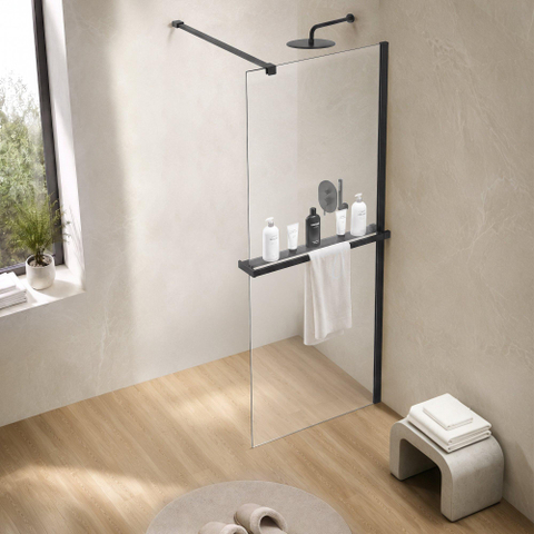 Fortifura Galeria handdoekrek voor inloopdouche - wandmontage / klemt op het glas - 140cm - inkortbaar - mat zwart SW1579858