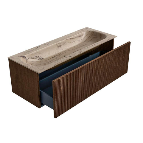 MONDIAZ KURVE-DLUX Meuble de salle de bains 120cm couleur Walnut avec 1 tiroir et 0 porte. Lavabo BIG LARGE Central 1 trou de robinet Arena. SW1431233