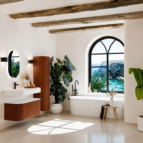 MONDIAZ THOR 100cm meuble de salle de bains arrondi gauche + droite couleur Ruby avec 1 tiroir et 2 portes. Vasque suspendue CLOUD Gauche 1 trou de robinet couleur Talc. SW1467361
