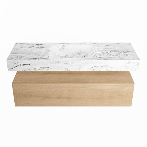 Mondiaz ALAN-DLUX Ensemble de meuble - 130cm - meuble Washed Oak mat - 1 tiroir - Lavabo Cloud Glace suspendu - vasque Centre - 1 trou de robinet SW808555